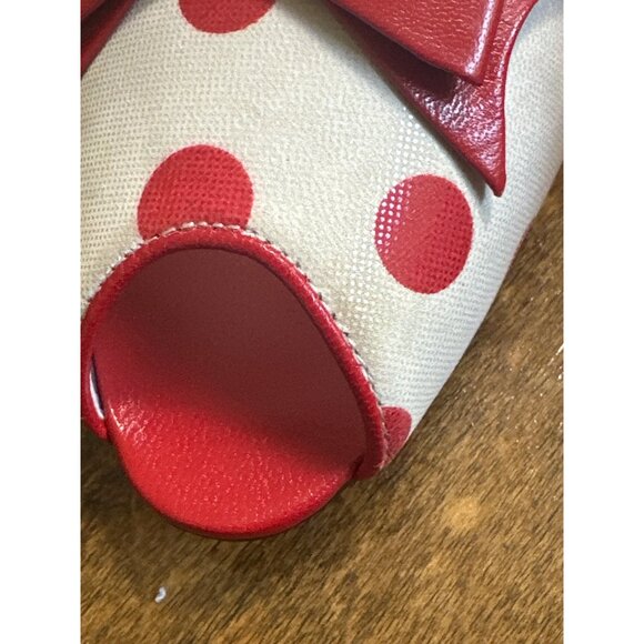 Red White Polka Dot Leather Peep Toe 2.5in Heels Bellini Bow  7 Retro Coquette - Picture 6 of 14
